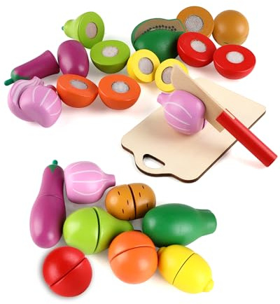Accessoires Cuisine Enfant en Bois – Dinette en Bois avec Fruits et légumes Jouet Enfant à découper, Accessoires de Cuisine pour Jeux de rôle, pour Enfants