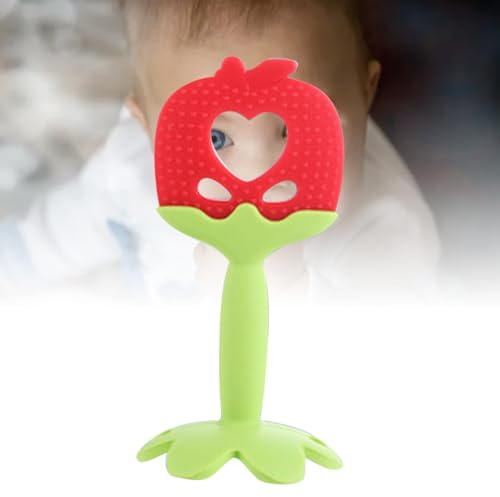 CFTGIW Jouet de Dentition en Silicone en Forme de Fruit pour bébé, Apaise Les Gencives des Bébés, Jouet de Dentition Lavable pour Nouveau-né, Fraise pour, Apaise l'inconfort et Soulage Les (Pomme)