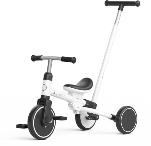 XJD Triciclo para niños pequeños a partir de 1, 2, 3 años, bicicleta 5 en 1 con asa de empuje ajustable, bicicleta de equilibrio, asiento ajustable y pedales desmontables, regalo de cumpleaños para