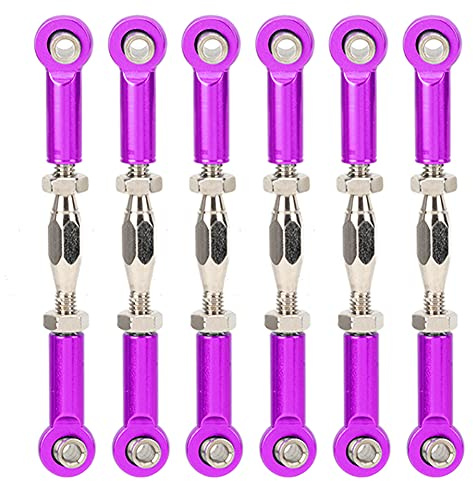Dilwe Turnbuckle Rods, 6PCS Aluminum Alloy Adjustable Push Rods 15-70mm for 1/8 1/10 RC Car Axial SCX10 Wraith Suspension (Purple)