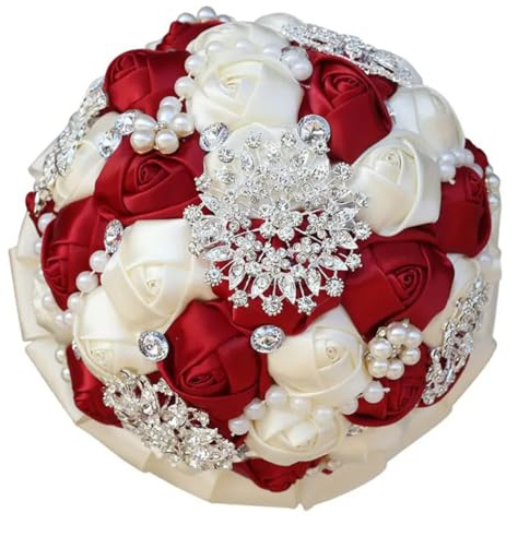 HJRegaFimu Crystal Wedding Bouquet Beaded Brooch Accessories Artifical Flowers Bridal Bouquets Fleece Mauve Ivory