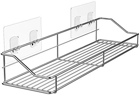 Orimade Bathroom Shelf Organizer Shower Caddy Storage Kitchen Rack with Traceless Transparent Adhesive No Drilling SUS304 Stainless Steel, 15.75 inch, Silver