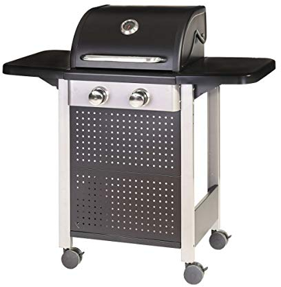 LOLAhome Barbacoa de Gas 2 Quemadores | De 116x52x110cm | Función horno y ahumador, termómetro, encendido automático, fácil montaje, fácil guardado | Para 10 comensales | Barbacoa jardín