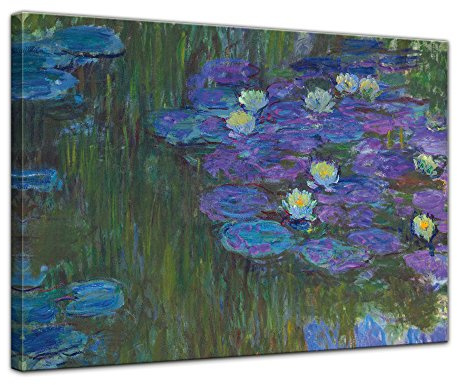 Bilderdepot24 Bild auf Leinwand | Claude Monet Seerosen in voller Blüte in 120x90 cm als Wandbild | Wand-deko Dekoration Wohnung alte Meister | 180851-120x90