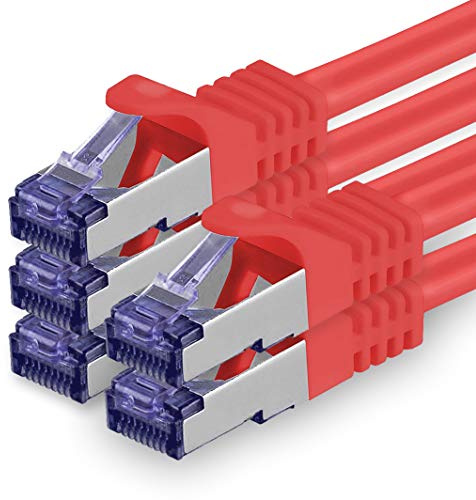 1aTTack.de Câble Réseau CAT7 CAT 7 10 Gigabit - 5x 0,5m - RJ45 Ethernet LAN DSL Routeur Modem - Rouge
