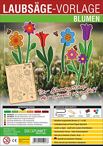 Laubsägevorlage Blumen: Laubsägevorlage für sechs Blumen aus hochwertigem 3mm Pappelsperrholz
