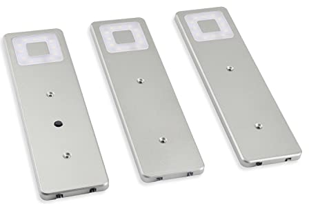 DA LIGHT set de 3 spots à LED pour meubles de cuisine 12V 2Wx3 400lm 4000K blanc chaud économie d'énergie design plat et moderne lampe de cuisine à LED avec interrupteur dans un boîtier argenté