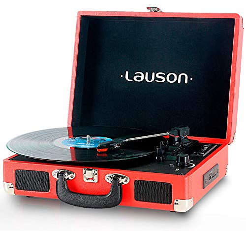 LAUSON XXVT3 Tocadiscos Bluetooth de Vinilo con Altavoces | Tocadiscos Maleta Vintage 3 velocidades | USB | Grabación de Vinilo | Entrada AUX RCA | Entrada para Auriculares (Rojo)