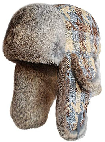 SK Studio Wintermütze mit Ohrenklappen, Warme Baumwolle Trappermütze Hut Unisex Fliegermütze Fellmütze Erwachsenen für Herren Gelb/Kaninchenfell M