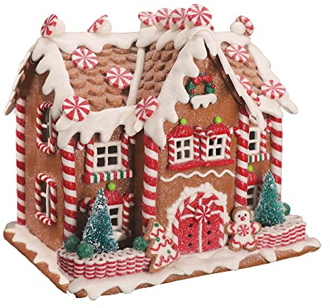 KPCB Gingerbread House Decorations - Gingerbread Decor 8.7 inches - Classic Christmas Village Figurines with Detailed Handcrafted Elements - Table Centerpiece Cookie Holiday Decor