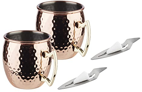 APS 65072 Feuerzangenbowle Set, 2 Edelstahl Becher im Kupfer-Look, Punschgefäß, 2 Mini-Feuerzangen, Zuckerzange, 50 Mini-Zuckerhüte, Moscow Mule Becher
