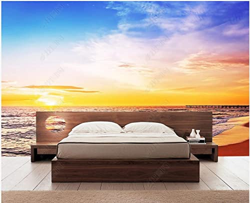 Frtmsticker Papier Peint Autocollant Murale 3D Coucher De Soleil Océan Paysage Papier Peint Photo 3D Enfants Chambre 3D Murale Pvc Autocollant Wall Art Garçon Fille Chambre Affiche Murale 400X280Cm