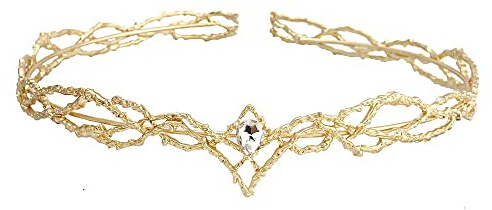 LEEMASING Diadema con strass per capelli, corona da principessa, per compleanno, matrimonio, Halloween, festa in costume, M (oro/bianco)