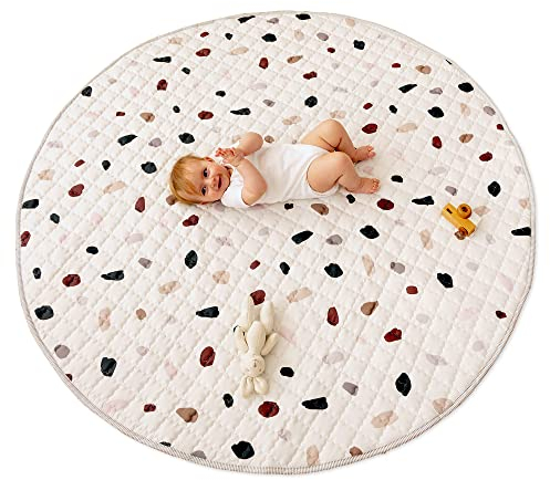 Gesteppte Krabbeldecke Baby 150cm, Konfetti – extra dicke 1,5cm weiche Baby Krabbelmatte – Baby Spielmatte mit rutschfester Unterseite zum Krabbeln, Laufgitter – maschinenwaschbare Baby Spieldecke