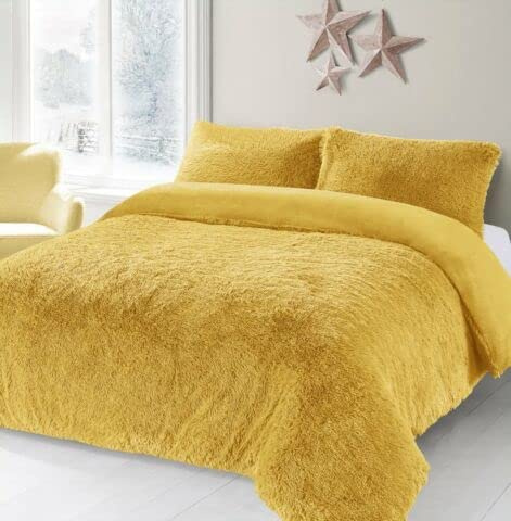 NIGHTZONE Teddy Bear Fleece Long Fur Cuddles Alaska Luxury Duvet Cover Set Warm Cosy Soft Teddy Bedding Set (Ochre, Single)