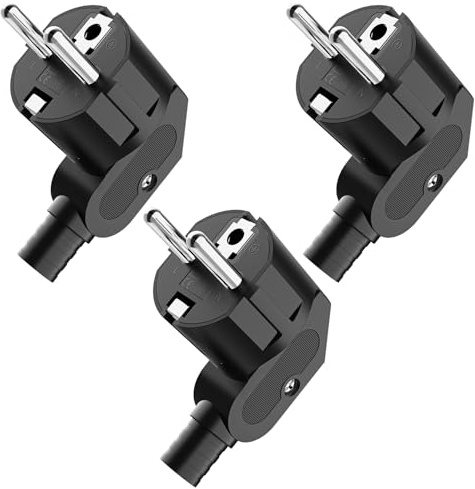 Spina Schuko Angolare 3 Pezzi Con Contatto Di Protezione, Manicotto Antipiega, 250 V (16 A), Impermeabile, Per Cavo 8-10 mm, Nero