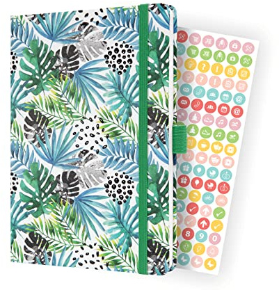 SIGEL J4355 Wochenkalender Jolie 2024, Green Jungle Fever, ca. A5, Hardcover, Gummiband, Stiftschlaufe, Einstecktasche, 174 Seiten, aus nachhaltigem Papier, Terminplaner