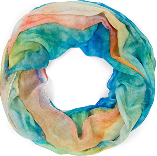 styleBREAKER Écharpe en boucle pour femme avec motif dégradé d'aquarelle coloré, écharpe tubulaire légère d'été multicolore 01016220, Bleu/vert/orange, taille unique