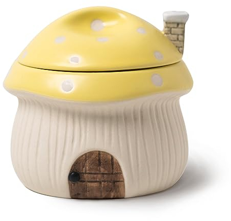 RESVUGA Tazón de sopa de cebolla francesa con tapa, ramequín, divertido cuenco novedoso estilo casa de hongos, pasteles de lava, crema brulee, olla de huevos. Con rejillas de disipación de calor, 13