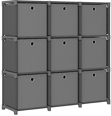 FIRBNUS Würfel-Regal mit Boxen 9 Fächer Grau 103x30x107,5 cm Wohnzimmer Möbel Regalwürfel Würfelregal mit Türen Vitrinenschrank mit Türen Würfelregale Würfelschrank Würfelregal Organizer Stoff
