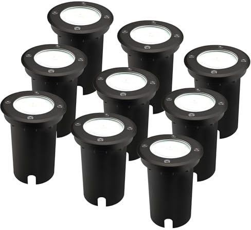 Ledvion - 9X LED Einbauleuchten Schwarz & Rund, 5W, 6500K, IP67, GU10, 1m Kabel, Außenbeleuchtung, Terrassenbeleuchtung