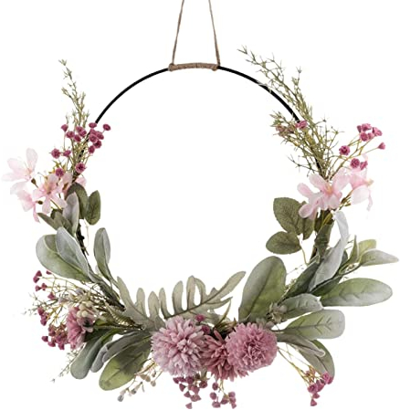 Amesor Türkranz Deko - Türkranz Künstliche Blumen | Metallring Eukalyptus Girlande Frühlingskranz | Frühlingsdeko Ostern Landhaus Haustür Hochzeit Wanddeko Frühlingsdeko Anhänger, 41CM