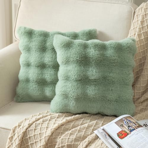 Yaertun 2er Set Salbei Grün dicken Woll Kissenbezug 50x50cm dekorative Kissenbezüge Sofakissen Dekokissen Wurfkissenbezug zierkissenbezug plüsch Kunstfell Kissenhülle Schlafzimmer Wohnzimmer