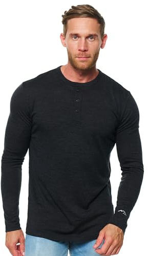 Merino.tech sous Vetement Thermique Homme Laine Merinos - 100% Pull Merinos pour la Randonnée et la Chasse (X-Large, 170 Charcoal Henley)