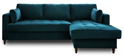 Lisa Design Anna – Ecksofa mit Schlaffunktion – mit Bettkasten – 4-Sitzer – moderner Stil – rechts Entenblau