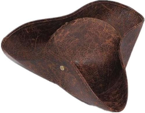 Halloween Pirate Costume Hat Tricorn Captain Headwear Bandana Hat Retro Brown Medieval Fancy Dress Accessory Distressed Cocked Cap for Pirate Theme Party Cosplay Carnival Halloween Role Play