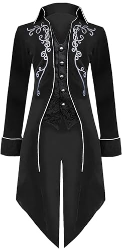 MVFEUIJ Giacca a coda vintage gotica da uomo, giacca medievale steampunk, giacca rinascimentale vittoriana da uomo con ricamo retrò vintage per Halloween, cosplay, pirata, vampiro, costumi per adulti