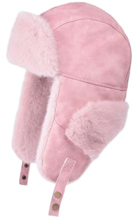 Lifup Damen Wintermütze mit Ohrenklappen, Kunstfellmütze, Warme Trappermütze Hut Winddicht Skimütze Plüsch Fliegermütze Rosa