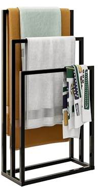 BORPHOM Handtuchständer, Freistehender Handtuchhalter -3-Tier Organizer für Badezimmer, Handtuchleiter stehend,Handtücher, Badezimmerzubehör, Schwarz