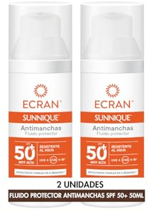 Ecran Sunnique - Protector Solar Facial Antimanchas SPF 50+ con Niacidamina, Protege de Quemaduras, Corrige Imperfecciones, Unifica el Tono de la Piel, Fórmula con VitEox 80 -Pack de 2x50 ml