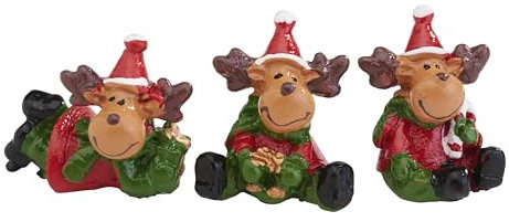 VBS Mini renne Onni, 3 pièces - Belles figurines déco en polyrésine, hauteur 3 cm, idéales pour les décorations de Noël DIY, les projets de bricolage et les petits cadeaux