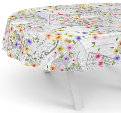 ANRO Wachstuchtischdecke Wachstischdecke Wachstuch Tischdecke abwaschbar Gartentischdecke Rund Oval Eckig Oval 180x140cm Schnittkante Postkarte Floral