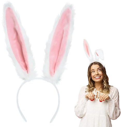 Yomglyxn Påskhare öron pannband, påskhare kostym för vuxna kvinnor, långa plysch vita kaninöron kaninöron cosplay kostym tillbehör för födelsedagsfest utklädning