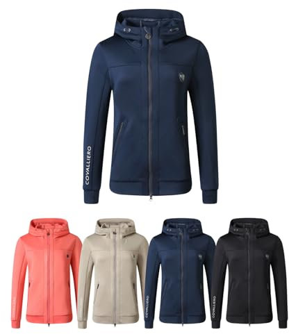 Covalliero - Damen Hoodyjacke – Zipper Hoodie mit Kapuze – Kapuzenjacke mit Reißverschluss – Taillierte Sweatjacke mit 2 Taschen – Reitbekleidung in Dark Navy – Größe S