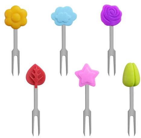 Obstgabeln Kinder Bento Box Zubehör Obstgabeln Edelstahl Mini Wiederverwendbar Obst Gabeln mit Silikon Deko 6 Stück