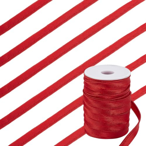 AHANDMAKER Nastro sbieco in poliestere satinato, 35 m, 3/8 pollici, rosso con cordino, bordatura obliqua, per cucire cuscini