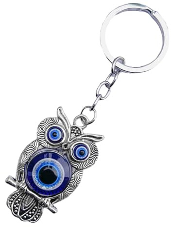 VICASKY Schlüsselanhänger Eule Deko Eulen Mit Bösem Blick Fluffy Keyring Evil Eye Keychain Halloween-Eulen-Ornament Eulenskulptur Dekorativer Anhänger Metall Hängendes Ornament Tasche