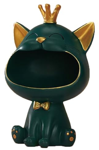 Tibeoyad Lachende Katze Figuren Statue，Glückskatze Statue Lagerung Box，Fortune Cat Skulptur, Deko Katzen Geschenk für Wohnzimmer Home Flur Möbel (Grün)