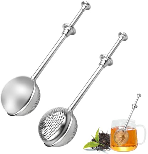 Lot de 2 pinces à thé pour thé en vrac : passoire à thé en acier inoxydable, avec poignée télescopique, filtre à thé à mailles fines, facile à nettoyer pour thé en vrac, épices et herbes, farine