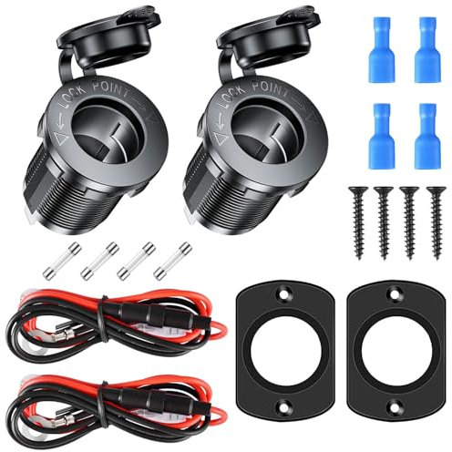 GTIWUNG 2 Pièces Prises Allume-Cigare Socket avec Panneau de Montage, Étanche et Anti-Poussière Prise 12V Camping Car étanche pour Bateau, Moto, Voiture, avec Câble de Raccordement de 18AWG