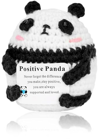 Dszemie Positive Panda Crochet Gifts, Emotional Support Funny Handmade Knitted Doll With Motivational Card, Inspirational Good Luck Gifts For Parents Friend Lover Families Teacher Colleagues