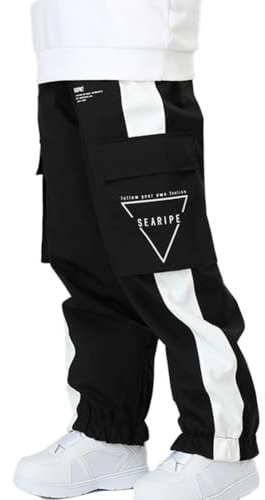 HOUZONIY Pantalon de ski pour femme, imperméable et coupe-vent, coupe large, convient pour les sports de plein air, Noir , L