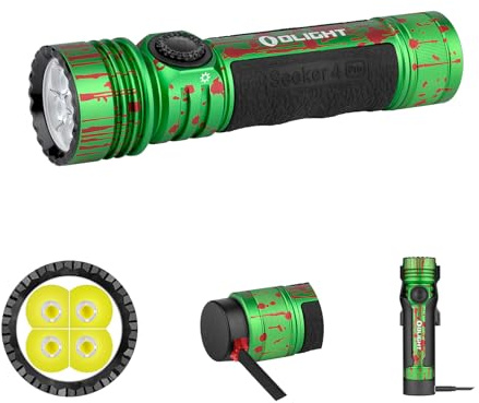 OLlGHT Seeker 4 Pro LED-ficklampa med hölster, 4 600 lumen och 260 meter ljusvidd, USB-C laddningsbar lampa, 15 dagar, batteritid, handlampa för vardagen, utomhus (zombie grön)