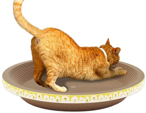 Cat Scratch Bowl - Coussin à gratter en carton épais, tapis d'entretien des griffes durable, vague ronde de rayures | Protecteur de meubles Scratch Lounge, jouet d'entraînement pour chat, tapis de
