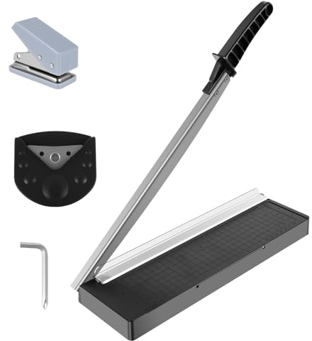 Pappersklippare A4 B5 A5 B6 B7 för 10 A4-B7 (80 g/m²), hebelklippning manuell skärmaskin med R4 hörnrundare och pappershålstans, för kontor, skola, fotografering, scrapbooking, foton, kuponger