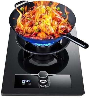 Fornello A Gas Da 43 Cm, Bruciatore Wok A 9 Cavità Da 5,2 KW, Piano Di Cottura In Vetro Temperato, Con Timer Di Protezione Da Spegnimento Fiamma, Kit Fonte Di Gas NG/GPL(NG)